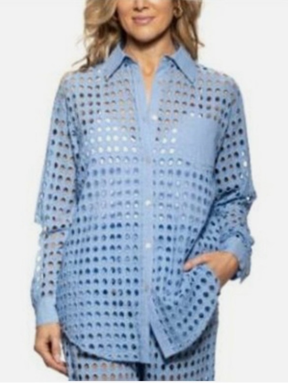NWT Dotti Blueโ Eyelet Button-Up Top and Pant Set Size Medium